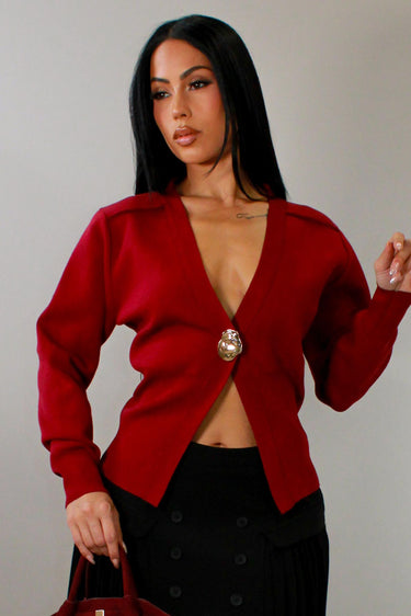 Sculpted Elegance Knit Sweater - Red - Palazzo Couture Online