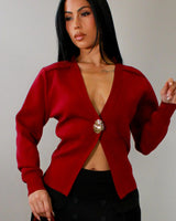 Sculpted Elegance Knit Sweater - Red - front view