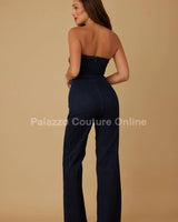 Sculpted Gold Button Denim Jumpsuit - Navy - women's fashion jumpsuit for every occasion