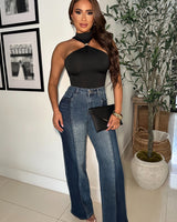 Sculpted Grace Halter Bodysuit - Black - Palazzo Couture Online