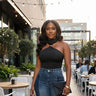 Sculpted Grace Halter Bodysuit - Black front view showing bodysuit silhouette and fit