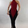Sculpted Illusion Ruched Halter Maxi Dress - Burgundy - Palazzo Couture Online