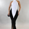 Sculpted Illusion Ruched Halter Maxi Dress - White/Black - Palazzo Couture Online
