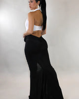 Women's White/Black maxi dress halter style back view