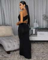 Women's Black maxi dress cutout style back view