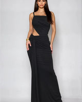 Sculpted Siren Cutout Maxi Dress- Black front view showing full-length maxi silhouette