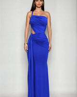Sculpted Siren Cutout Maxi Dress- Blue front view showing full-length maxi silhouette
