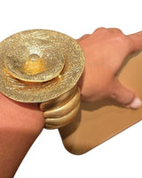 Sculptural Spiral Disc Cuff – Gold - Palazzo Couture Online