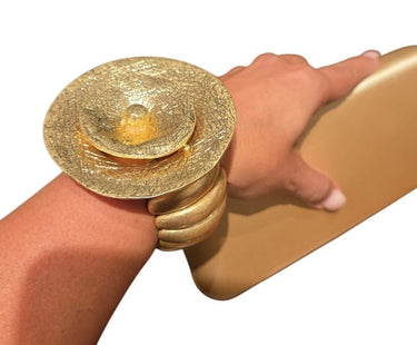 Sculptural Spiral Disc Cuff – Gold - Palazzo Couture Online