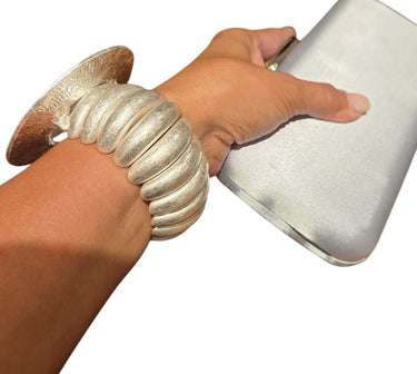 Sculptural Spiral Disc Cuff – Silver - Palazzo Couture Online