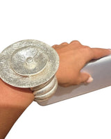 Sculptural Spiral Disc Cuff – Silver - Palazzo Couture Online