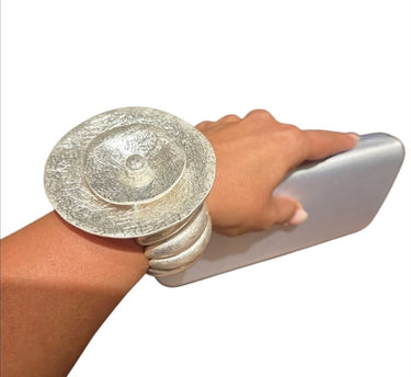 Sculptural Spiral Disc Cuff – Silver - Palazzo Couture Online