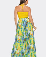Women's Yellow pant set wide leg style back view