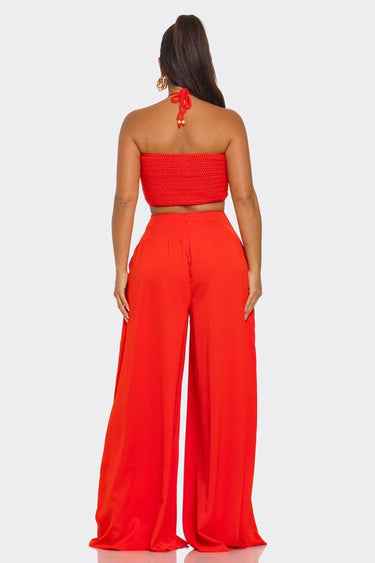 Sea Goddess 2PC Halter and Wide Leg Pant Set Orange - Palazzo Couture Online