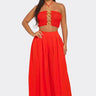 Sea Goddess 2PC Halter and Wide Leg Pant Set Orange front view showing complete two piece pant set