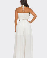Sea Goddess 2PC Halter and Wide Leg Pant Set White - Palazzo Couture Online
