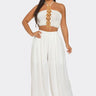 Sea Goddess 2PC Halter and Wide Leg Pant Set White side view showing pants silhouette and fit