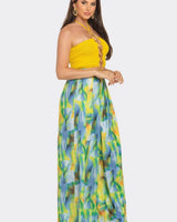 Elegant Yellow wide leg two piece pant set styled for going out