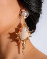Gold shell earrings with pearl accent