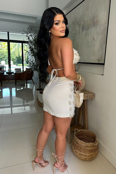 Seashell Glow Two Piece Embellished Skirt Set - Natural - Palazzo Couture Online