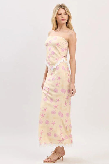 Seashell Muse Mermaid Skirt Set – Pale Yellow Two-Piece showing coordinated top and skirt construction