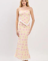 Seashell Muse Mermaid Skirt Set – Pale Yellow Two-Piece front view showing complete two piece skirt set