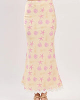Seashell Muse Mermaid Skirt Set – Pale Yellow Two-Piece side view showing skirt silhouette and fit
