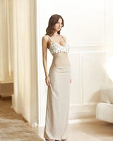 Seashell Muse Sculpted Maxi Dress - Natural close up detail of elegant design and fabric