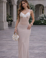 Seashell Muse Sculpted Maxi Dress - Natural front view showing full-length maxi silhouette