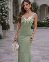 Seashell Muse Sculpted Maxi Dress - Sage front view showing full-length maxi silhouette