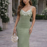 Seashell Muse Sculpted Maxi Dress - Sage front view showing full-length maxi silhouette
