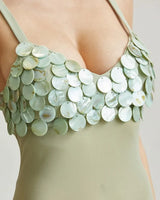 Seashell Muse Sculpted Maxi Dress - Sage side view highlighting floor-length hemline