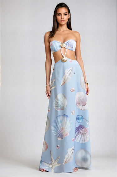 Seashore Glow Seashell Maxi Dress - Blueshell - Palazzo Couture Online