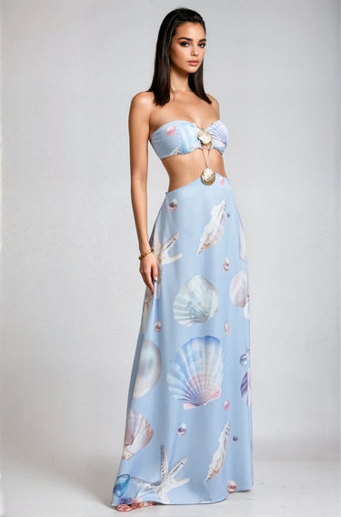 Seashore Glow Seashell Maxi Dress - Blueshell - Palazzo Couture Online