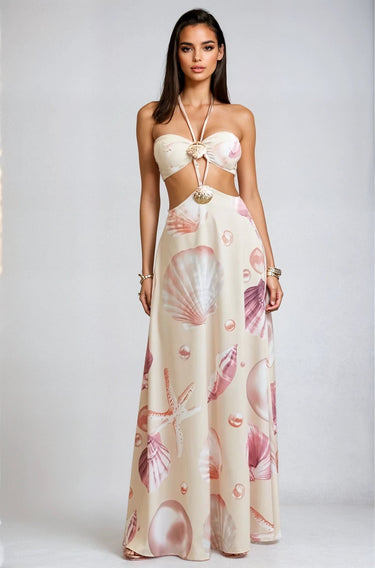 Seashore Glow Seashell Maxi Dress - Pinkshell - Palazzo Couture Online