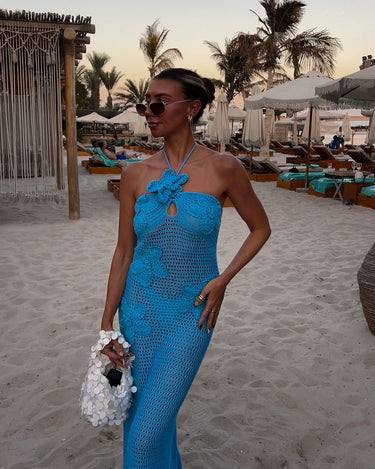 Seaside Bloom Sheer Maxi Cover - Up Turquoise - Palazzo Couture Online