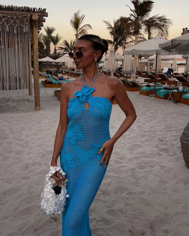 Seaside Bloom Sheer Maxi Cover-Up Turquoise - women's resort wear and swimwear cover up