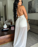 Seaside Blossom Crochet Chiffon Shorts Set – White - Palazzo Couture Online