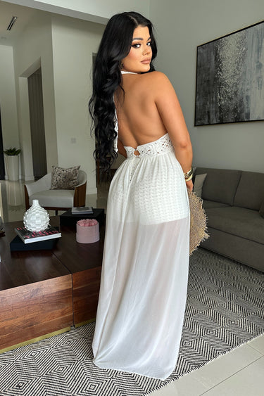 Seaside Blossom Crochet Chiffon Shorts Set – White - Palazzo Couture Online