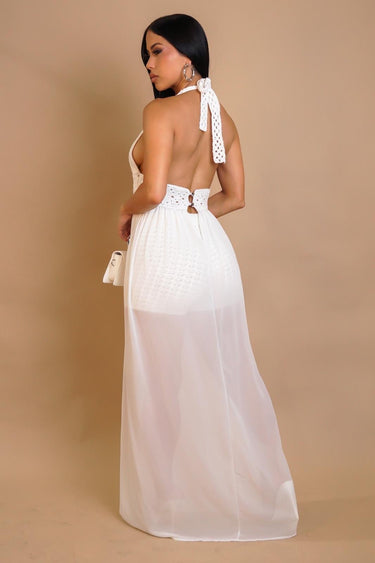 Seaside Blossom Crochet Chiffon Shorts Set – White - Palazzo Couture Online