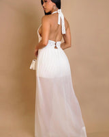 Seaside Blossom Crochet Chiffon Shorts Set – White - women's swimsuit cover up