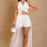 Seaside Blossom Crochet Chiffon Shorts Set – White for women - beach cover up by Palazzo Couture