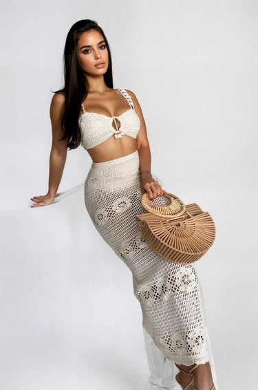 Seaside Charm Crochet Skirt Set (Ivory) - Palazzo Couture Online