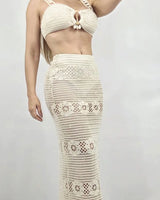 Women's Ivory skirt set crochet style back view