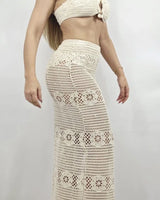 Elegant Ivory crochet two piece skirt set styled for going out