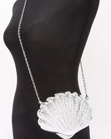 Seaside Glam Metallic Shell Clutch - Silver - women's evening clutch
