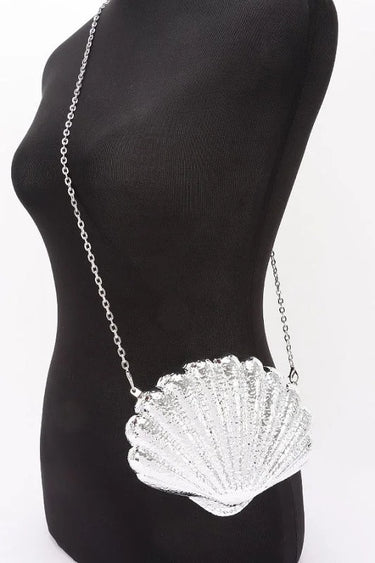 Seaside Glam Metallic Shell Clutch - Silver - women's evening clutch
