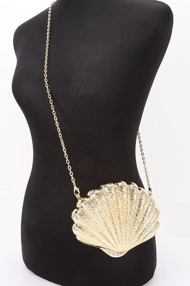 Seaside Glam Metallic Shell Clutch - Gold - trendy women's bag