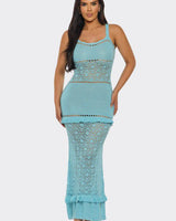 Seaside Serenity Crochet Maxi Dress - Baby Blue - Palazzo Couture Online