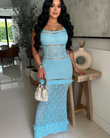 Seaside Serenity Crochet Maxi Dress - Baby Blue - Palazzo Couture Online